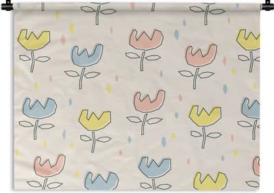 Wandkleed - Wanddoek - Bloemen - Pastel - Geboorte - 60x45 cm - Wandtapijt