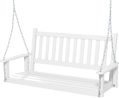 COSTWAY Hangbank van massief hout, 2-zits tuinschommel om op te hangen, schommelbank, belastbaar tot 230 kg, outdoor schommelbank voor terras, tuin, binnenplaats, wit, 136 x 67 x 63 cm