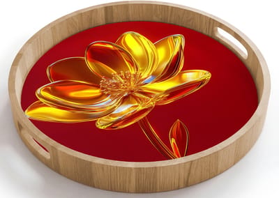 Dienblad rond 40x40 cm - Schootdienblad hout - Bloem - Goud - Glazen - Borrelplank rechthoek - Plateau houten dienbladen