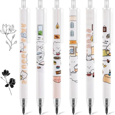 Inkless Potloden Set van 6, Mechanisch Potlood met Schattige Cartoon Verpakking, Herbruikbaar voor Kinderen en Studenten