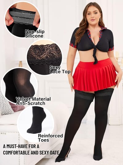Dailygoods- Kniekousen Dames 55 Denier - Kanten Overknee Sokken - Antislip Siliconen - Plus Size - Rekbaar tot 91,4 cm - Blijft Goed Zitten - Overknee Kousen