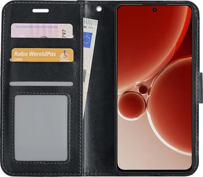 Hoesje - Met Pasjeshouder - Geschikt voor OnePlus Nord 3 - Luxe Bookcase Portemonee - Flip Case - Kunstleer Book Case - Flipcase - Book Cover - Walletcase - Portemonneehoes - Zwart