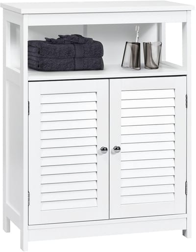 COSTWAY badkamer vloerkast, houten badkamerkast met 2 deuren en verstelbare opbergplank, vrijstaande zijkast voor badkamer woonkamer slaapkamer, 60 x 30 x 80 cm (Wit)