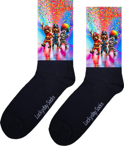 Carnaval sokken - Opkikker - Grappige sokken - Valentijns cadeau - Verjaardagscadeau - Leuke sokken - Vastelaovend - Vrolijke sokken - Cadeautje - Grappig cadeau - Hond - Vaderdag - Moederdag - Receptie cadeau - Sokken maken Happy - 37-44