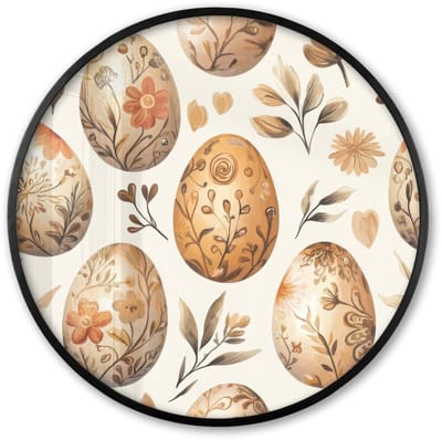 Poster in lijst Rond - Fotolijst 60x60 cm - Posters - Paaseieren - Bruin - Bloemen - Ronde posterlijst zwart - Decoratie - Wanddecoratie woonkamer - Muurdecoratie slaapkamer