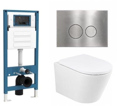 QeramiQ Dely Toiletset - inbouwreservoir Qeramiq Flush - 35mm zitting - metaal RVS bedieningsplaat - ronde knoppen - glans wit