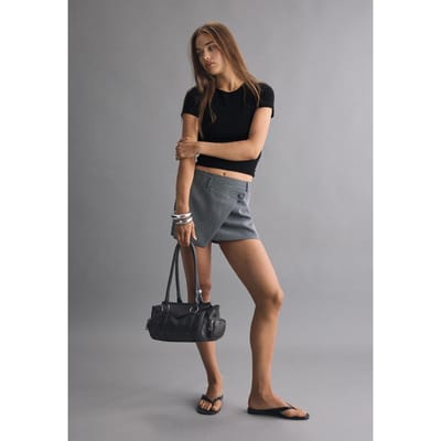 Stradivarius Mini broekrok met overslag  Grijs melange M