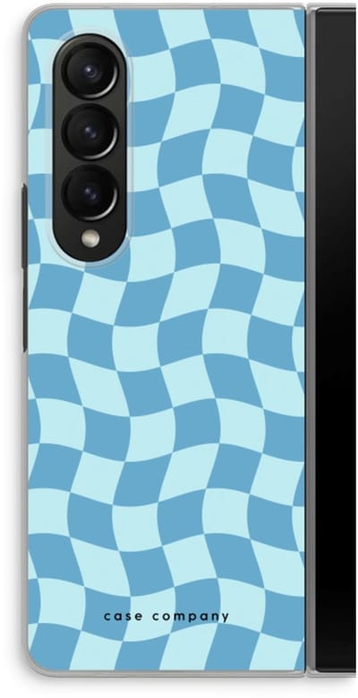 Case Company® - Hoesje geschikt voor Samsung Galaxy Z Fold4 hoesje - Grid Blauw - Soft Cover Telefoonhoesje - Bescherming aan alle Kanten en Schermrand