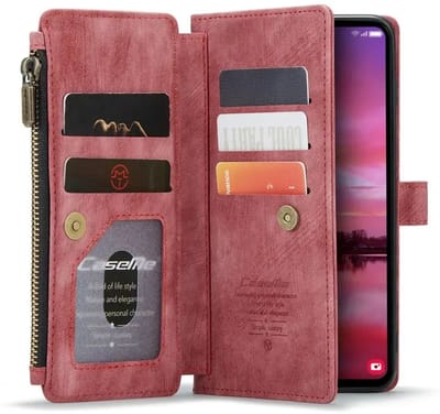 CaseMe C30 Hoesje Geschikt voor Samsung Galaxy S25 | Wallet Zipper Book Case met Pasjeshouder | Beschermhoes met Portemonnee | Rood