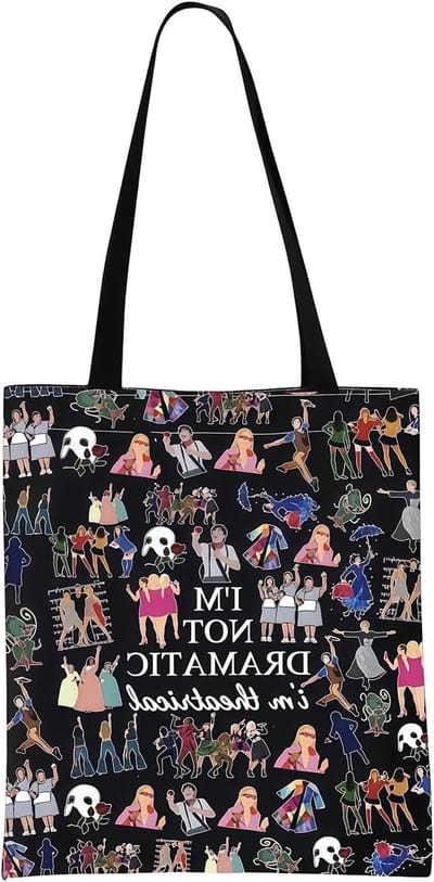 Tote bag voor Broadway-musical fans, stijlvolle zwarte tas voor theaterbezoek en dagelijks gebruik