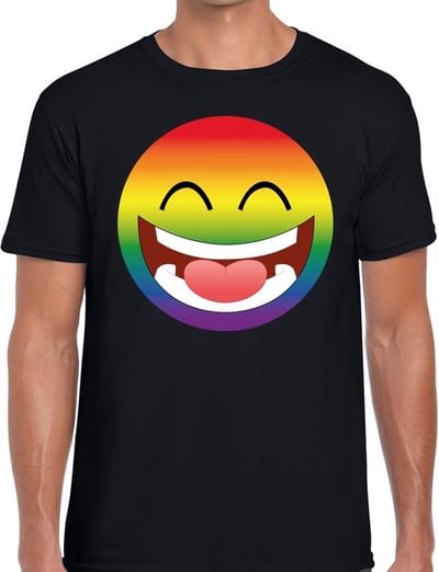 emoticon/emoticon lachend in regenboog kleuren - gaypride t-shirt zwart voor heren - Gay pride S