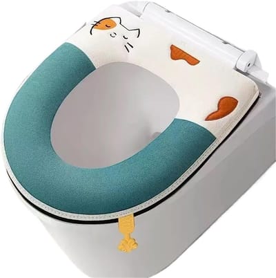 Toiletbrilhoes - Zachte Stoelhoes - Comfortabel Toiletteren - Met Kat Borduurwerk - 38 x 43 cm - Groen