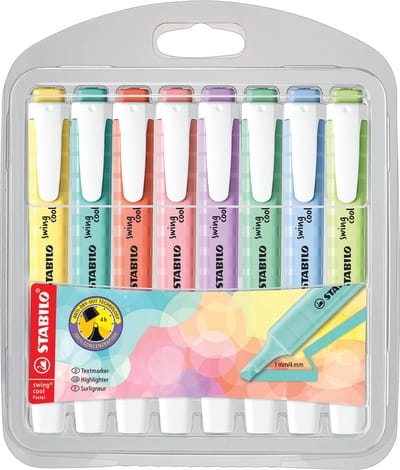 STABILO swing cool Pastel - Markeerstift - Perfect Voor Onderweg - 5x Etui Met 8 Kleuren