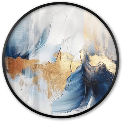 Poster in lijst Rond - Fotolijst 60x60 cm - Posters - Goud - Blauw - Verf - Kunst - Modern - Ronde posterlijst zwart - Decoratie - Wanddecoratie woonkamer - Muurdecoratie slaapkamer