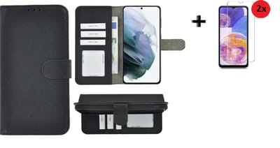 Hoesje Wallet Book Case Geschikt voor Samsung Galaxy A36 Cover Pearlycase Zwart + 2X Screenprotector Samsung A36 Tempered Gehard Glas 2 stuks