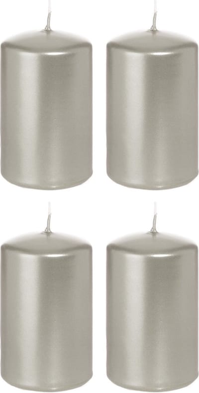 Cilinderkaars/stompkaars - 4x - zilver - 5 x 8 cm - 18 branduren - horeca kaarsen