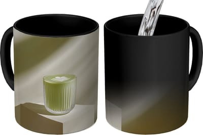 Magische Mok - Foto op Warmte Mokken - Koffiemok - Matcha - Glas - Groen - Minimalistisch - Magic Mok - Beker - 350 ML - Theemok
