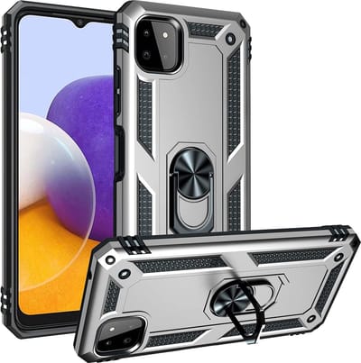Ring Armor hoesje Geschikt voor Samsung Galaxy A22 5G - Zilver - Draaibare standaard - Magneet - ZT Accessoires