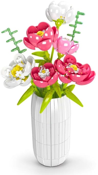 Mould King 10059 Pioen rozen bloemenboeket bouwset | Botanical collection modelbouw | DIY speelgoed bouwpakketten kunstbloemen met vaas voor volwassenen & kinderen | Bloemenpracht kunstplant decoratie | Bouwdoos met 866 bouwstenen