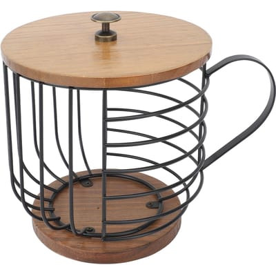 Koffie Pad Houder IJzer Grote Capaciteit Ruimtebesparend Houten Basis Koffie Pads Opberg Organizer voor Black with Lid beige