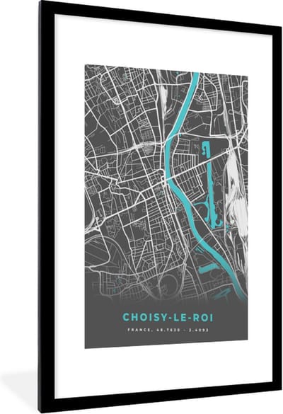 Fotolijst incl. Poster - Plattegrond - Stadskaart - Kaart - Frankrijk - Choisy-le-Roi - 60x90 cm - Posterlijst