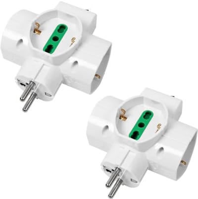 Meervoudige elektrische adapter met kinderbeveiliging - 2 universele stopcontacten, verticaal ontwerp, 16A