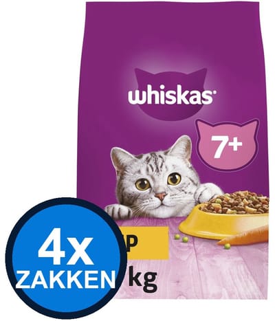 4x Whiskas - 7+ Droog Senior Kip - Kattenvoer Droogvoer - 1.9 kg