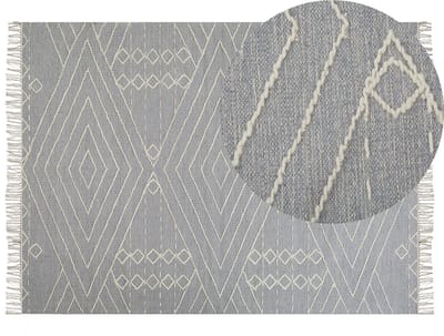 KHENIFRA - Laagpolig vloerkleed - Lichtgrijs - 140 x 200 cm - Katoen