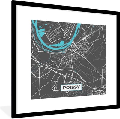 Fotolijst incl. Poster - Plattegrond - Stadskaart - Kaart - Poissy - Frankrijk - 40x40 cm - Posterlijst