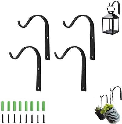Roestvrije tuinhaak – 4 stuks – 11x8 cm – zware metalen haak – bestand tegen regen, sneeuw zon – voor plantenmanden, lampen windgongen – incl. schroeven