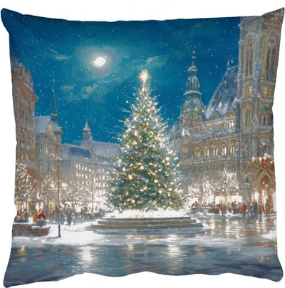 Sierkussens - Kussentjes Woonkamer - 50x50 cm - Kerstnacht - Stadsplein - Meerkleurig