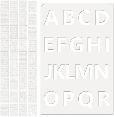 Dailygoods- Lettersjablonen Set van 36 - Herbruikbare Sjablonen - Kunststof Stencils - Cijfers/Symbolen - Decoratie/Schildersjablonen - Diverse Lettertypen