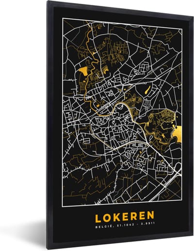 Fotolijst incl. Poster - Goud - Stadskaart - Plattegrond - Lokeren - Kaart - 40x60 cm - Posterlijst