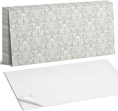Coloray Plaktegels - Plantenpatroon met ornamenten Zelfklevende Wandtegels - 40 cm x 20 cm - Grijs Plaktegels - 10 stuks - Rechthoek PVC Tegels - Plaktegels Badkamer - Vloertegels Zelfklevend - Vinyl Tegels Zelfklevend - Portugese Tegels