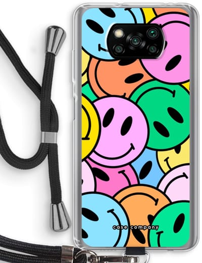 Case Company® - Hoesje met koord geschikt voor Poco X3 Pro hoesje met Koord - Smiley N°1 - Telefoonhoesje met Zwart Koord - Bescherming aan alle Kanten en Over de Schermrand