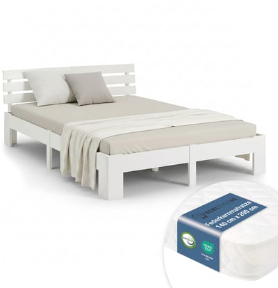 Homestyle4u Tweepersoonsbed - 140x200 cm - met Binnenveringmatras - Wit