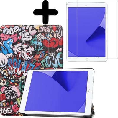 Hoes - Geschikt voor Apple iPad 8 (2020) - 10.2 inch - 8e Generatie - Met Screenprotector - Trifold Bookcase - Hard Cover - Hardcover Book Case - Tablet Hoesje - Graffity
