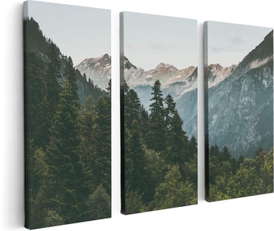 Artaza Canvas Schilderij Drieluik Bos Met Bomen In De Bergen - 120x80 - Foto Op Canvas - Canvas Print