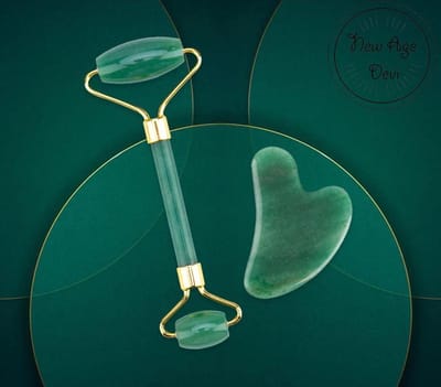 New Age Devi - Jade Roller met Gua Sha Steen - inclusief handig juten opbergzakje - Groen