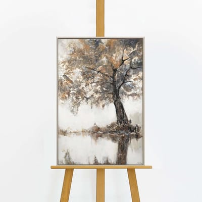 YS Schilderij "Lyrical Tree" - Handgeschilderd canvas schilderij - Wanddecoratie Boom - Beige en grijs - Natuur - Muurdecoratie woonkamer - Slaapkamer decoratie - Kamer accessoires - Schilderij canvas boom - schilderijen op canvas natuur Beige 60x40