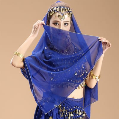 Indiase Dans Stijl Indiase Dans Sluier Buikdans Kostuum Optreden Chiffon Hangend Muntje Sjaal blue