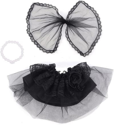 Poppenkleding Set - Poppenkostuum Poppenjurk - Poppen Aankleden - Speciaal voor 17cm Poppen - 24x16cm Sluier 26x12cm Jurk - Zwart