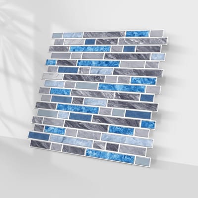Allecta - Zelfklevende tegelstickers, marmer effect, grijs en blauw, 10 stuks, badkamer keuken backsplash.