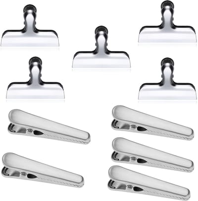 Dailygoods - 10 stuks klemmen, bestaande uit 5 sluitklemmen en 5 krokodillenklemmen, grote metalen clips van 76 mm/81 mm voor zakjes, levensmiddelen en foto voor thuis, keuken, school en kantoor (zilver)