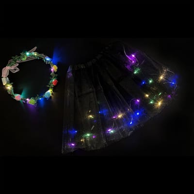 LED Rokje/Tutu en Tiara Mini Set - Zwart