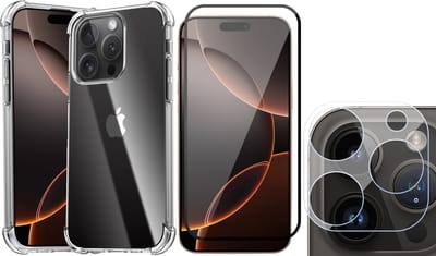 Hoesje geschikt voor iPhone 16 Pro - Screenprotector Volledig Dekkend Glas & Camera - Shockproof Transparant met Extra Hoekbescherming