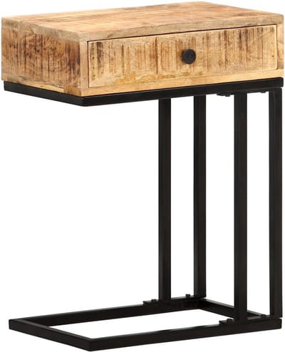 U-Vormige bijzettafel van massief mangohout en staal