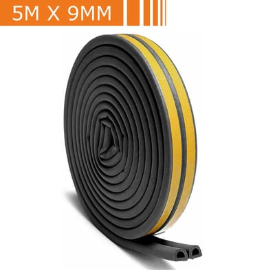 Simple Fix Tochtstrip - 5M x 9MM - Tochtstrips voor deuren - Tochtstopper - Tochtband - Tochtrol - Zelfklevend en Isolerend - D-profiel - Zwart