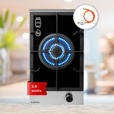 Klarstein Gaskooktoestel 1-pits, 3,4 kW inbouw-gaskooktoestel voor binnen, Roestvrijstalen gaskooktoestel voor camper, 1-pits gaskooktoestel, Modern inbouw-gasfornuis, Gasfornuis met één brander