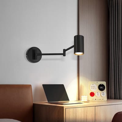 NETTLIFE Wandlamp GU10 - Zwart - Binnen Slaapkamerlamp - Modern Wandspot - Lange Arm Draaibaar - Metaal Wandverlichting - voor Woonkamer | Hal - Zonder Lichtborn